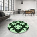 Round Patterned Dark Forest Green Rug in a Office, pat1748grn