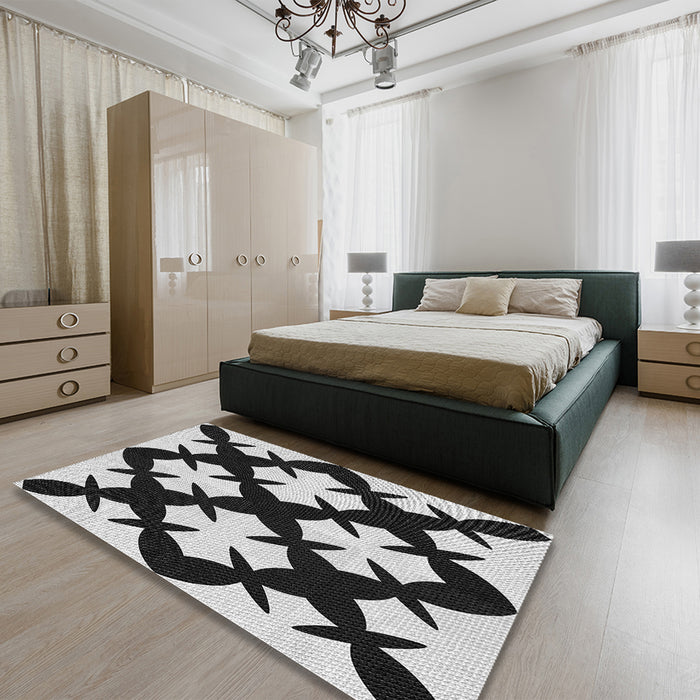 Patterned Charcoal Black Rug in a Bedroom, pat1748gry