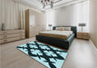 Patterned Deep Teal Green Rug in a Bedroom, pat1748lblu