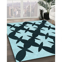 Patterned Deep Teal Green Rug, pat1748lblu