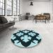 Round Patterned Deep Teal Green Rug in a Office, pat1748lblu