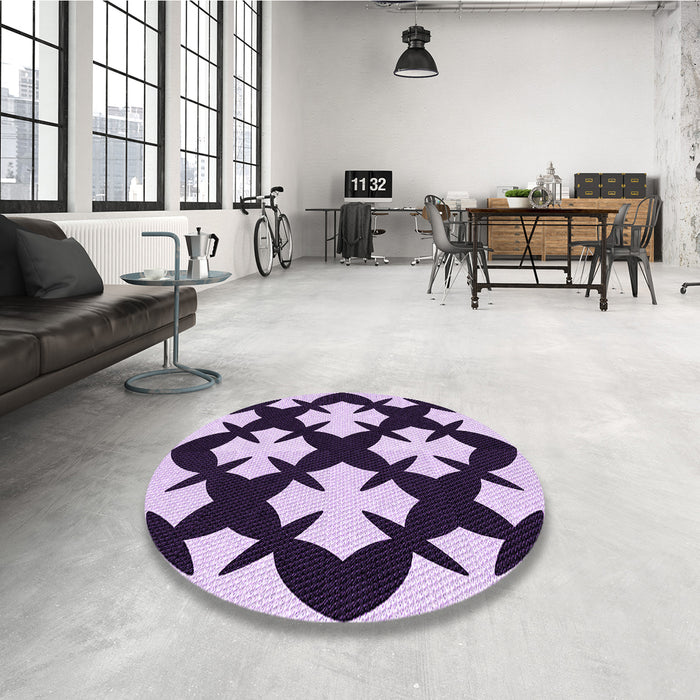 Round Patterned Blossom Pink Rug in a Office, pat1748pur