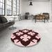 Round Patterned Deep Rose Pink Rug in a Office, pat1748rd