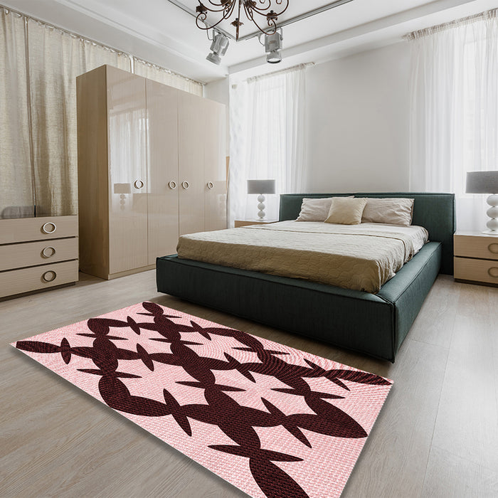 Patterned Deep Rose Pink Rug in a Bedroom, pat1748rd