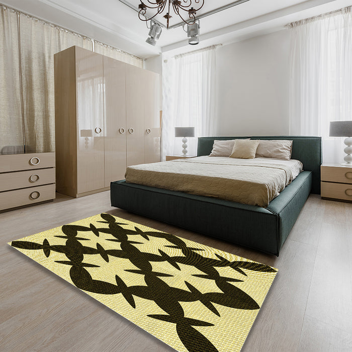 Patterned Red Rug in a Bedroom, pat1748yw