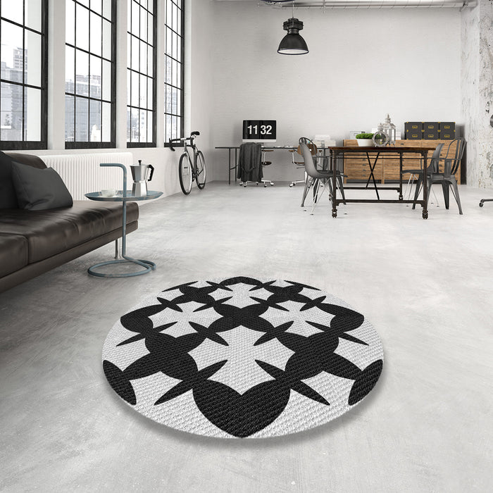 Round Machine Washable Transitional Charcoal Black Rug in a Office, wshpat1748