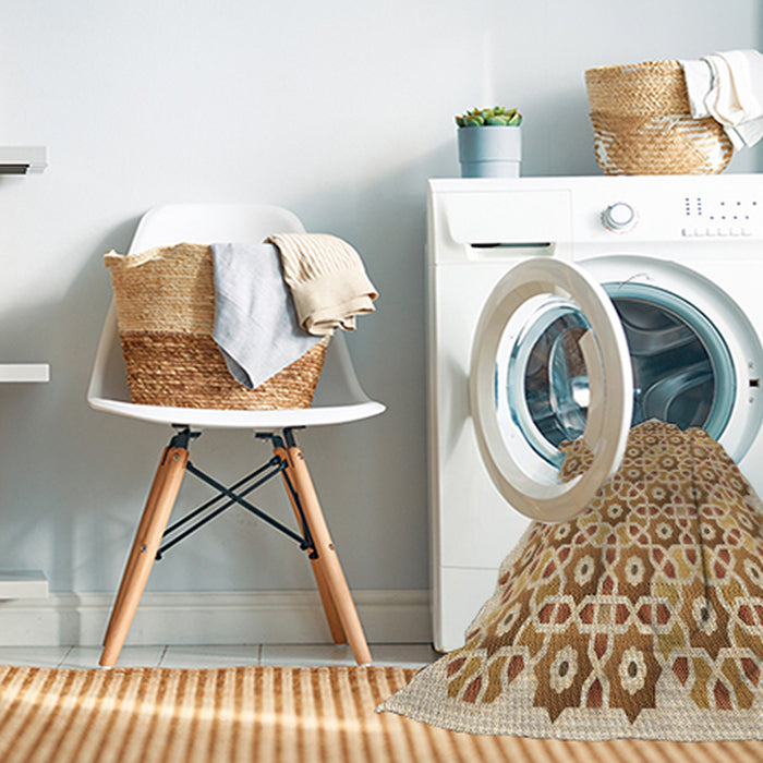 Machine Washable Transitional Brown Gold Rug in a Washing Machine, wshpat1749brn