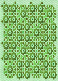 Machine Washable Transitional Dark Lime Green Rug, wshpat1749grn