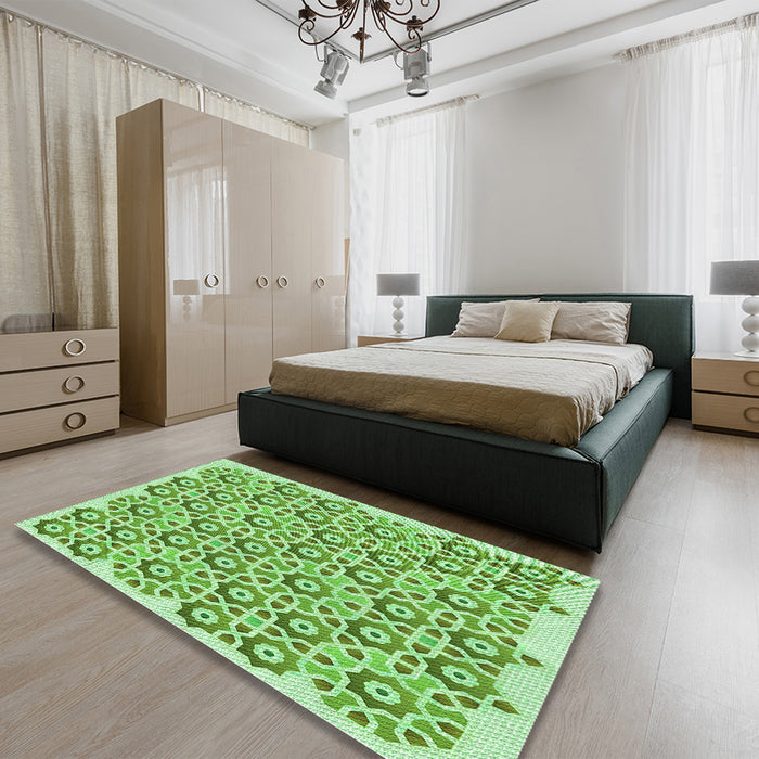 Round Machine Washable Transitional Dark Lime Green Rug in a Office, wshpat1749grn
