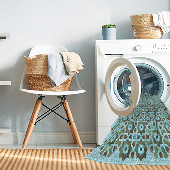 Machine Washable Transitional Hazel Green Rug in a Washing Machine, wshpat1749lblu