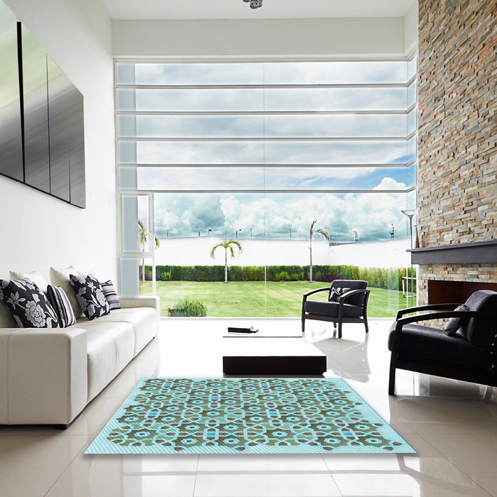 Machine Washable Transitional Hazel Green Rug in a Kitchen, wshpat1749lblu