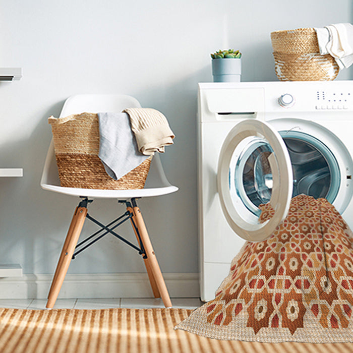 Machine Washable Transitional Orange Red Orange Rug in a Washing Machine, wshpat1749org