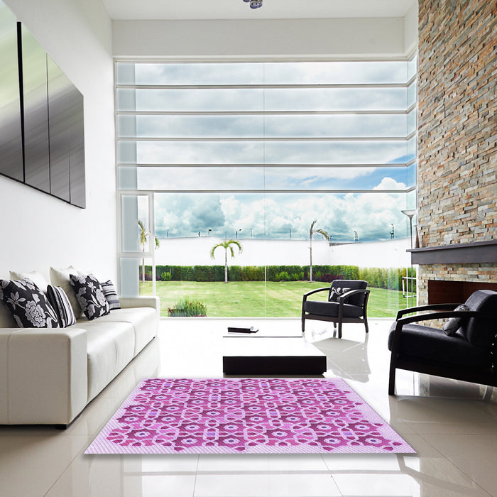 Machine Washable Transitional Blossom Pink Rug in a Kitchen, wshpat1749pur