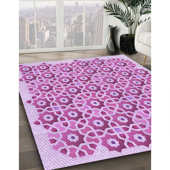 Machine Washable Transitional Blossom Pink Rug in a Family Room, wshpat1749pur