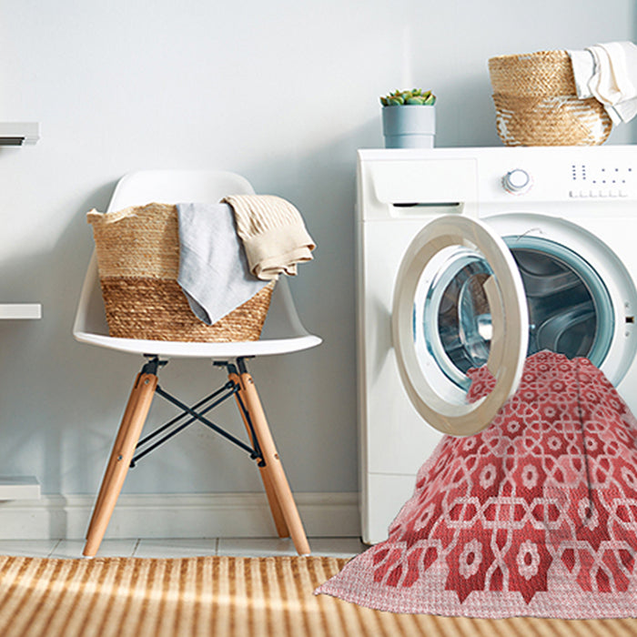 Machine Washable Transitional Pink Rug in a Washing Machine, wshpat1749rd