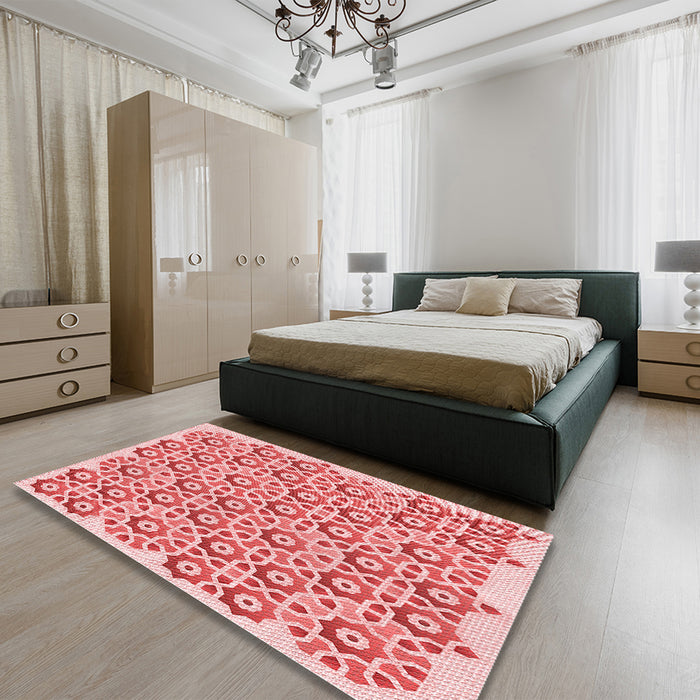 Round Machine Washable Transitional Pink Rug in a Office, wshpat1749rd