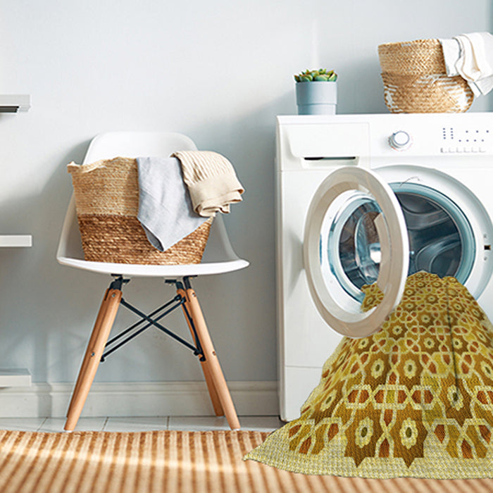 Machine Washable Transitional Bold Yellow Rug in a Washing Machine, wshpat1749yw