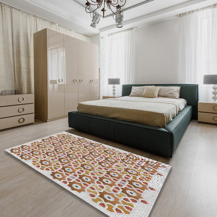Patterned Dark White Beige Abstract Machine Washable Rug in a Bedroom, wshpat1749