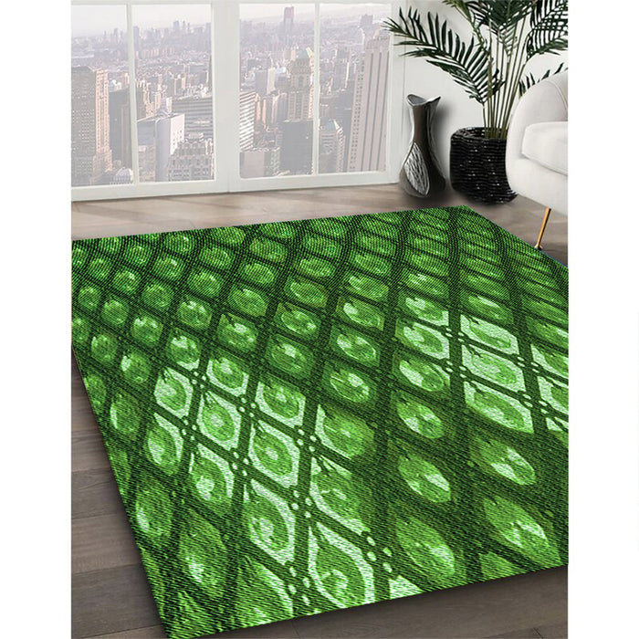 Patterned Deep Emerald Green Rug in Family Room, pat175grn