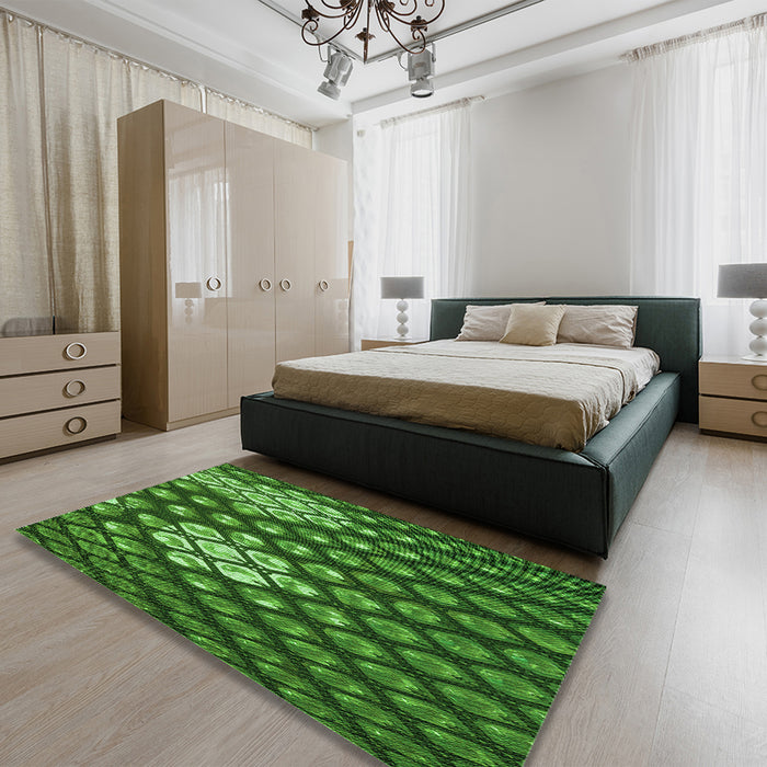 Patterned Deep Emerald Green Rug in a Bedroom, pat175grn