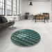 Round Patterned Dark Slate Grey Green Rug in a Office, pat175lblu