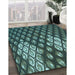 Patterned Dark Slate Grey Green Rug in Family Room, pat175lblu