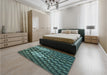 Patterned Dark Slate Grey Green Rug in a Bedroom, pat175lblu