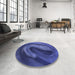 Round Patterned Denim Dark Blue Rug in a Office, pat1750blu