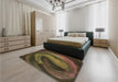 Round Machine Washable Transitional Bakers Brown Rug in a Office, wshpat1750brn