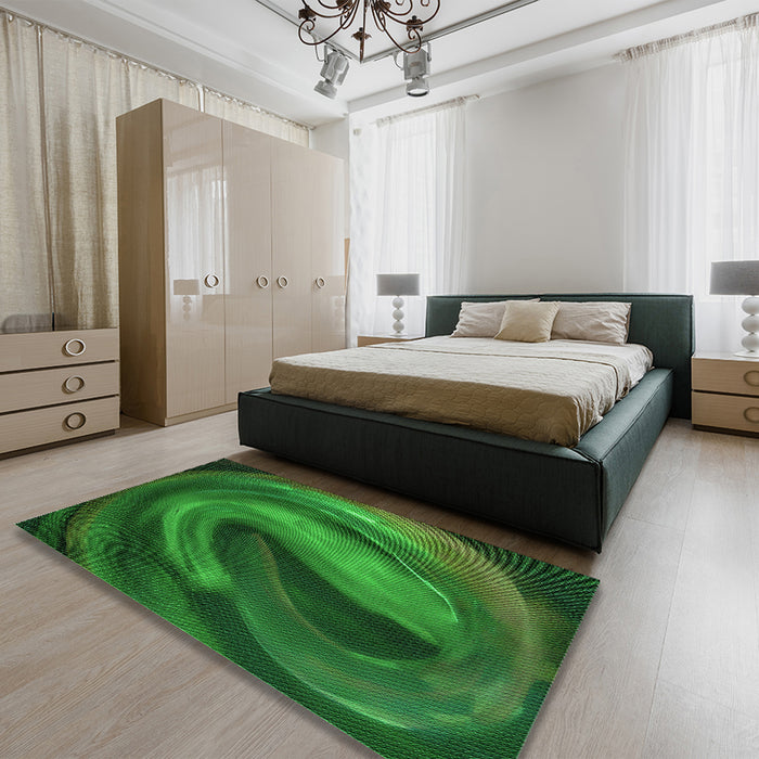 Patterned Deep Emerald Green Rug in a Bedroom, pat1750grn
