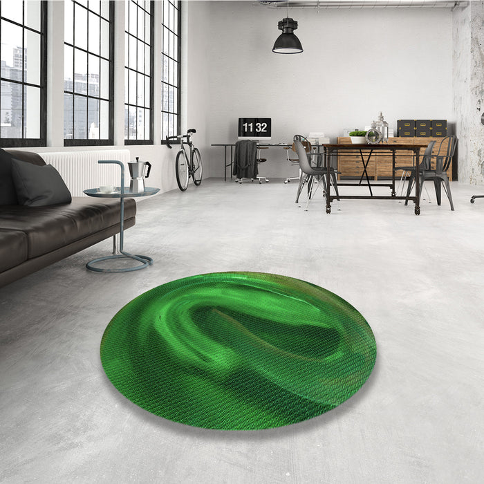 Round Patterned Deep Emerald Green Rug in a Office, pat1750grn