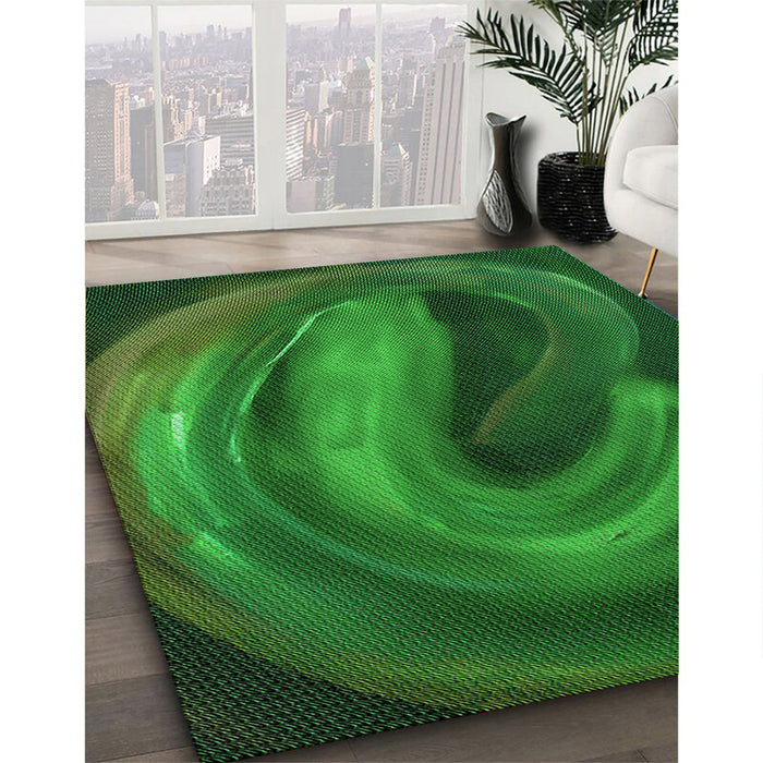 Patterned Deep Emerald Green Rug in Family Room, pat1750grn