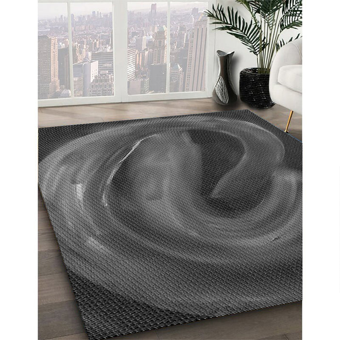 Patterned Black Rug in Family Room, pat1750gry