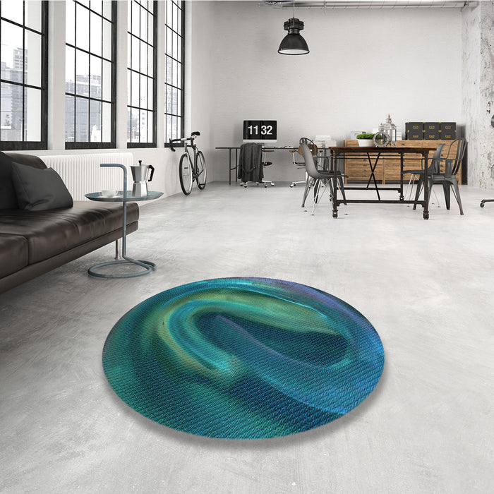 Round Patterned Medium Teal Green Rug in a Office, pat1750lblu
