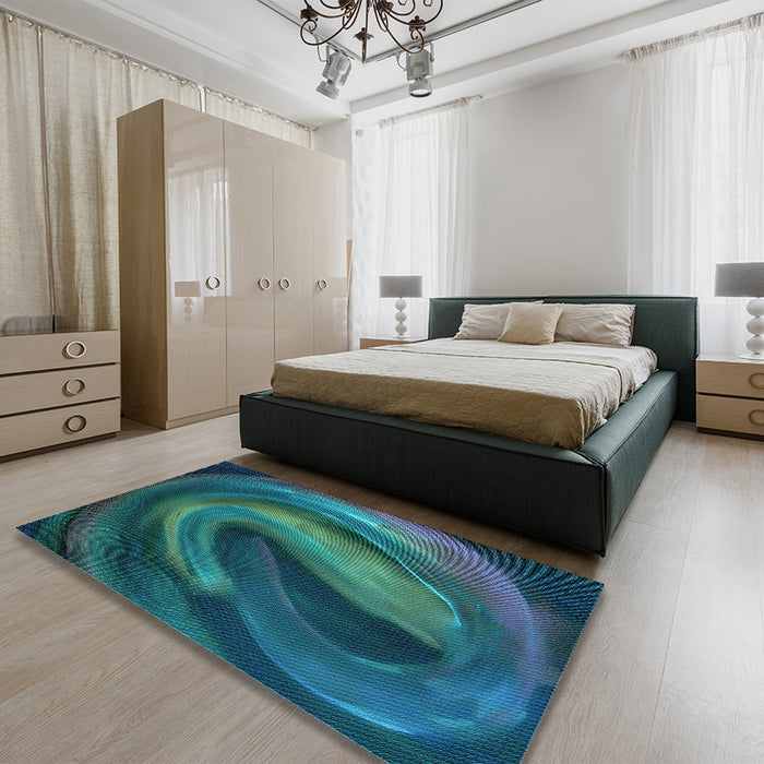 Round Machine Washable Transitional Medium Teal Green Rug in a Office, wshpat1750lblu