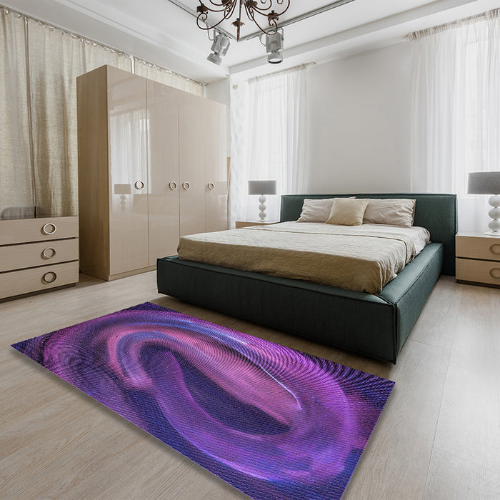 Patterned Bright Purple Rug in a Bedroom, pat1750pur