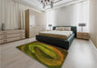 Round Machine Washable Transitional Dark Yellow Green Rug in a Office, wshpat1750yw