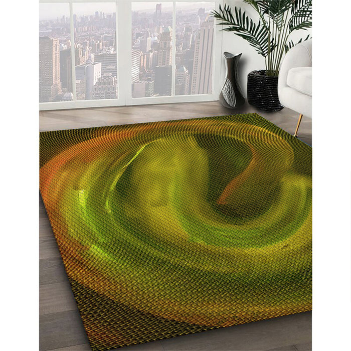 Patterned Dark Yellow Green Rug in Family Room, pat1750yw