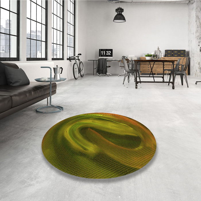 Round Patterned Dark Yellow Green Rug in a Office, pat1750yw