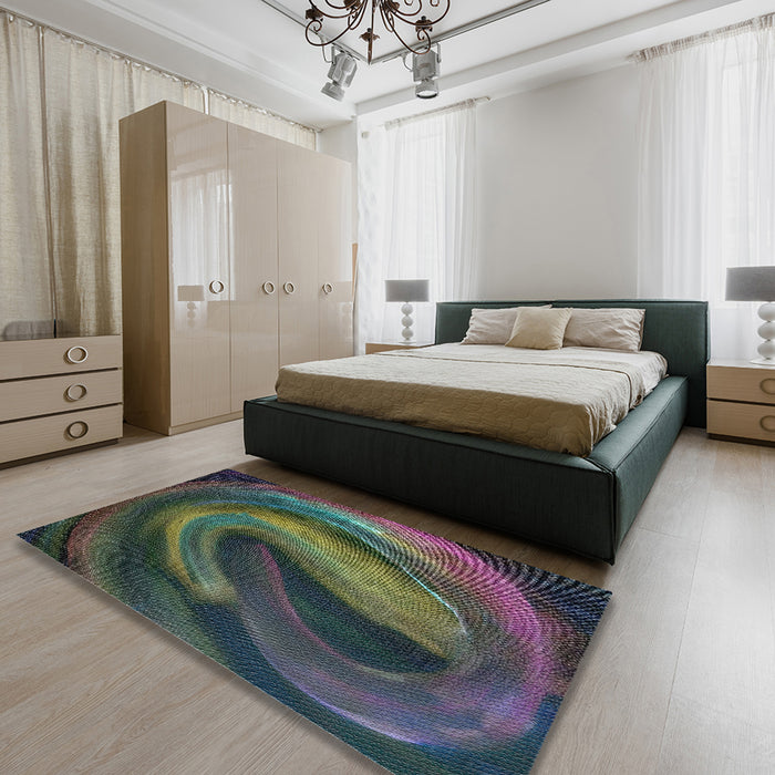 Patterned Charcoal Black Abstract Machine Washable Rug in a Bedroom, wshpat1750