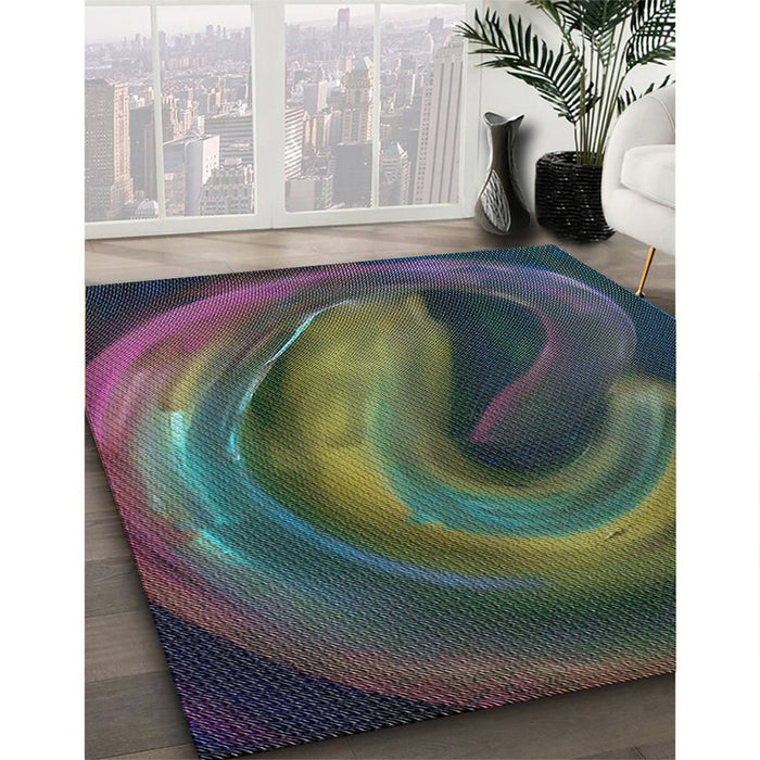 Patterned Charcoal Black Modern Rug in Family Room, pat1750