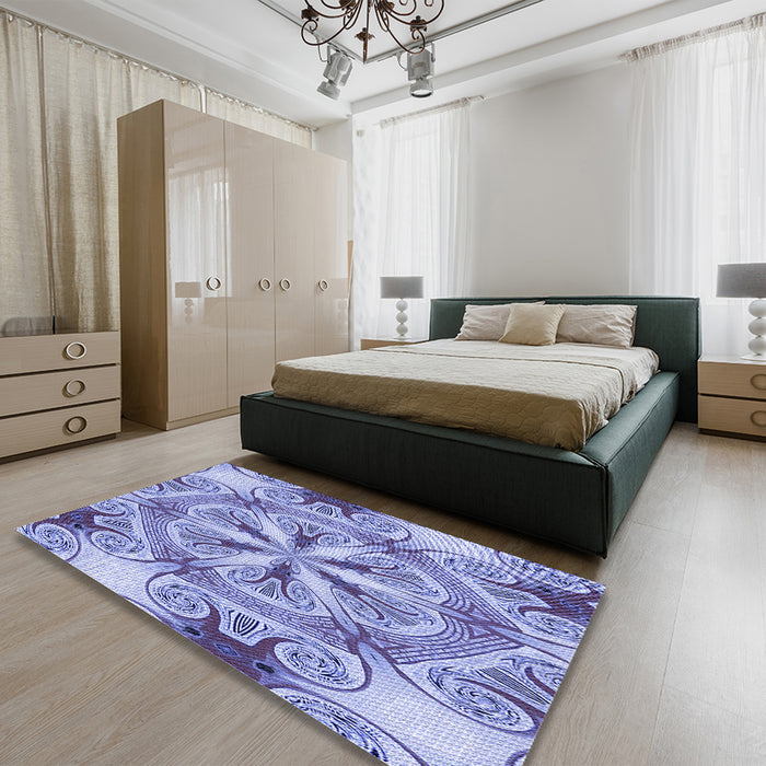 Patterned Slate Blue Rug in a Bedroom, pat1751blu