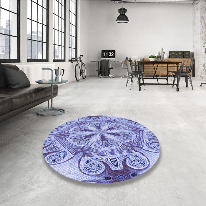 Round Patterned Slate Blue Rug in a Office, pat1751blu