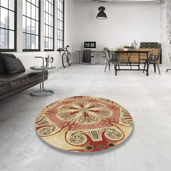 Round Patterned Red Rug in a Office, pat1751brn