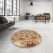 Round Patterned Red Rug in a Office, pat1751brn
