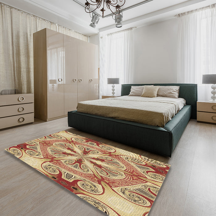 Patterned Red Rug in a Bedroom, pat1751brn