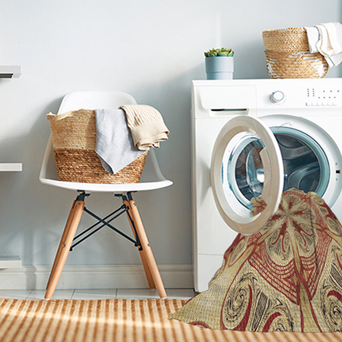 Machine Washable Transitional Red Rug in a Washing Machine, wshpat1751brn