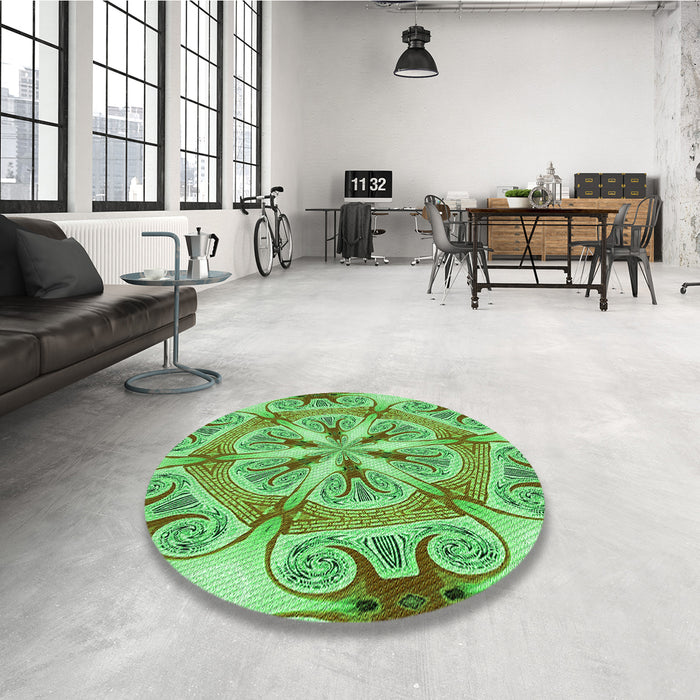 Round Patterned Dark Lime Green Rug in a Office, pat1751grn