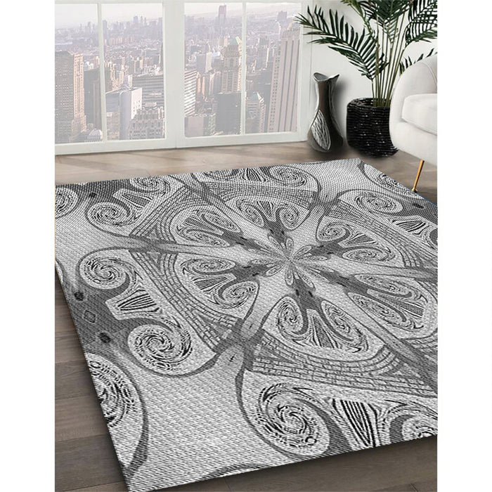 Machine Washable Transitional Smokey Gray Rug in a Family Room, wshpat1751gry