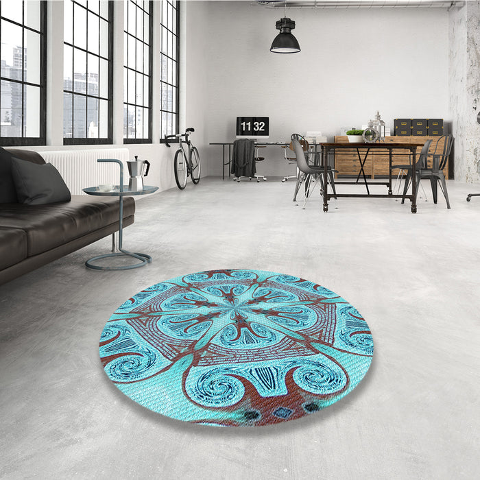 Round Patterned Marble Blue Rug in a Office, pat1751lblu